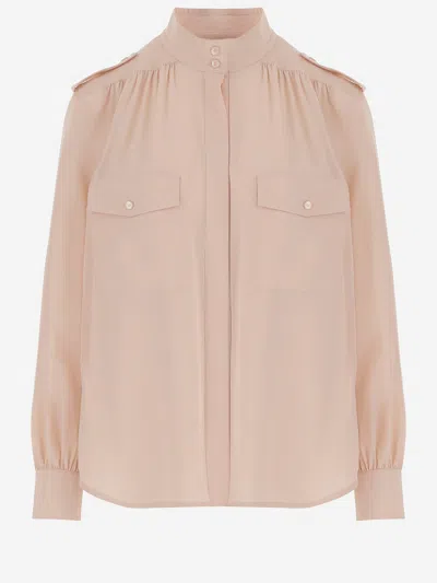 Chloé Chloè Pleated Silk Crepe Shirt In Pink