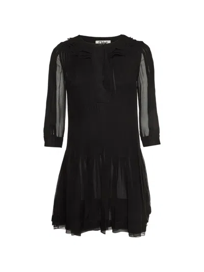 Pre-owned Chloé Pleated Silk Mini Dress In Black