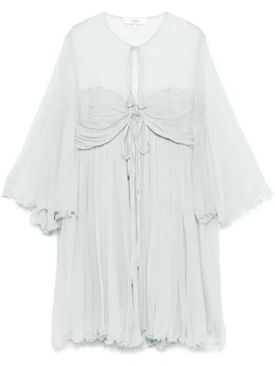 Chloé Pleated Mini Dress In Silk Mousseline In Multi