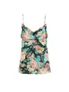 Chloé Floral Ruched Ruffle-trim Silk Tank Top In Multicolor