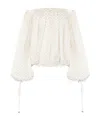 Chloé Gathered Off-the-shoulder Metallic Dot Top In White