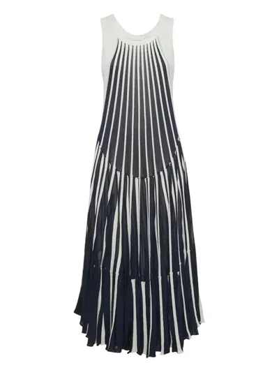 Pre-owned Chloé Pleated Stripe-pattern Dress In Blue