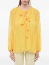 Chloé Tie Neck Silk Chiffon Accordion Blouse In Yellow