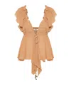 Chloé Beige Top With Gatherings And V Neck In Silk Georgette Woman In Nude