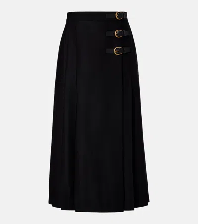 Chloé Pleated Virgin Wool Midi Skirt In Black