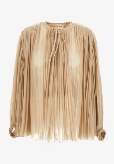 Chloé Pleated Wool Top In Brown