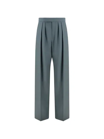 Chloé Pleated Wool Trousers In Green