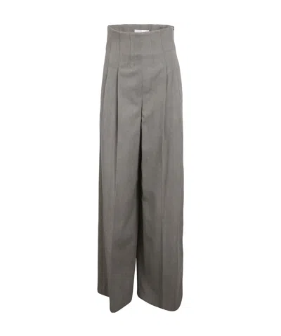 Chloé Pleated Wool Wide-leg Casual Pants In Gray