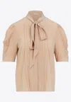 Chloé Pleated Yoke Silk Blouse In Sand
