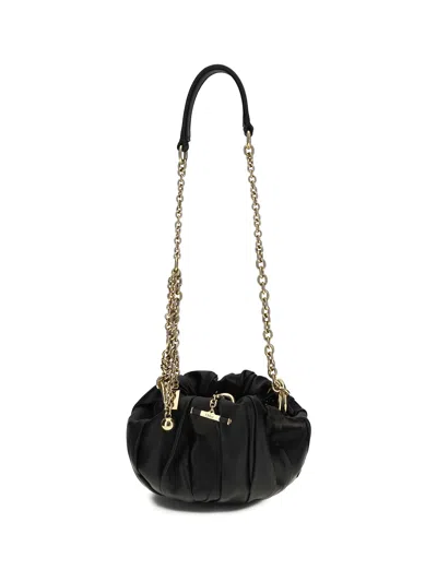 Chloé Plisse Ruffle Leather Shoulder Bag In Black