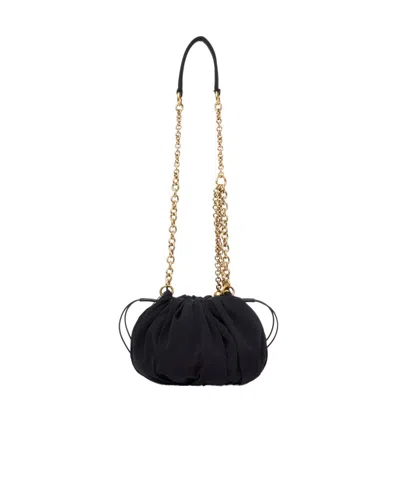 Chloé Plissé Shoulder Bag With Chain In Nylon In Black