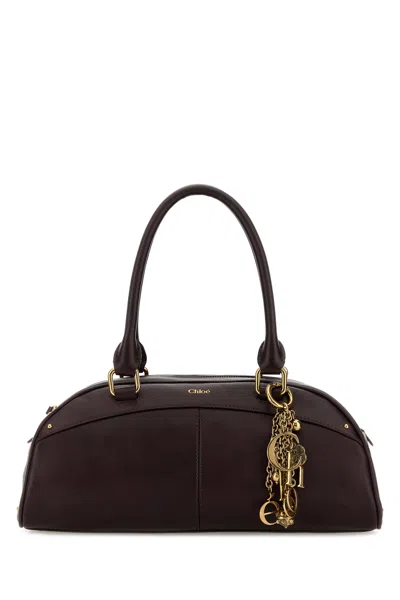 Chloé Plum Leather Bowling Handbag In Burgundy