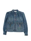 Chloé Blue Jacket With High Neck And Chain Detail On The Front In Denim Woman In Blue