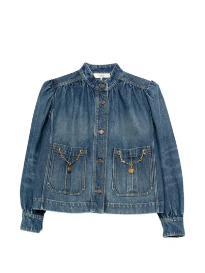 Chloé Blue Jacket With High Neck And Chain Detail On The Front In Denim Woman