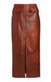 Chloé Pocket-detailed Leather Midi Skirt In Brown