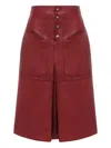 Chloé Pocketed Leather Midi Straight Skirt In Red