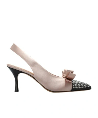 Chloé Nude Satin Rhinestone-embellished Alba Bow Slingback Pumps In Pink