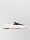 CHLOÉ POINTED-TOE LEATHER LOAFERS WITH WOVEN FABRIC INSERT