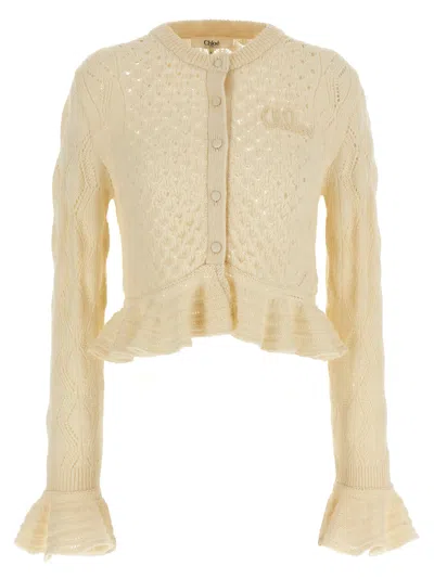 Chloé Pointelle Cardigan Sweaters And Cardigans White