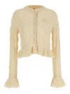 Chloé Ruffled Pointelle-knit Silk-alpaca Sweater In Neutral