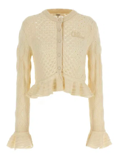 Chloé Pointelle Cardigan In White