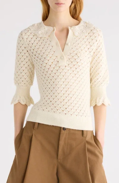 CHLOÉ CHLOÉ POINTELLE COTTON, ALPACA & SILK BLEND SWEATER