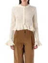 Chloé Openwork Flounced Cardigan In Alpaca And Silk In White
