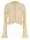 Chloé Pointelle Knit Cardigan With Ruffled Hem