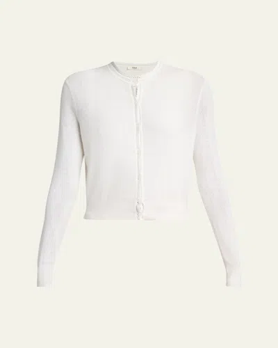 Chloé Pointelle Knit Crewneck Cardigan In White