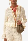Chloé Pointelle Knit Ruffled Cropped Cardigan In White