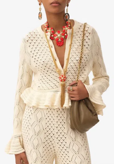 Chloé Pointelle Knit Ruffled Cropped Cardigan In White