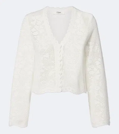Chloé Pointelle Scalloped Cotton Cardigan In White