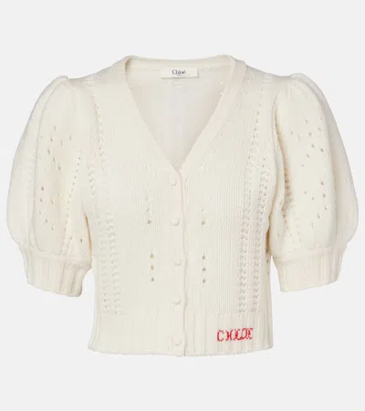 CHLOÉ POINTELLE WOOL AND CASHMERE CARDIGAN