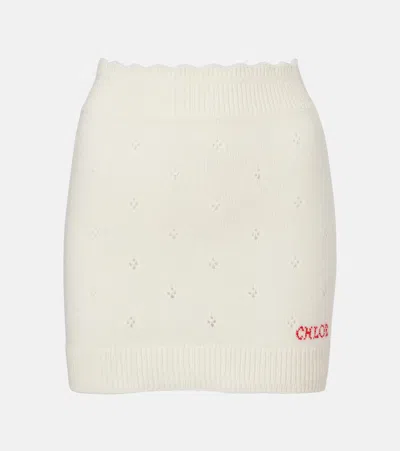 Chloé Chloe Pointelle Wool And Cashmere Miniskirt In Neutral
