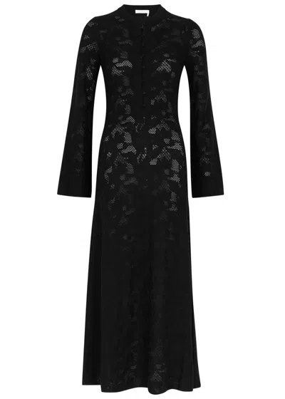 Chloé Chloe Pointelle Wool-blend Maxi Dress In Black