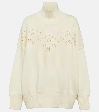Chloé Pointelle-knit Wool Turtleneck Sweater In White