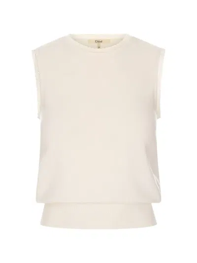 Chloé Pointelle-knit Knitted Vest In Neutral