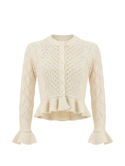 Chloé Pointelle-knit Ruffled Cardigan In Neutral