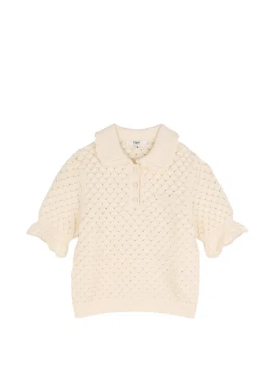 Chloé Kids' Pointelle-knit Ruffled Sweater In Neutral
