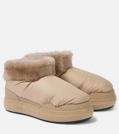 CHLOÉ CHLOÉ POLAR SHEARLING-LINED ANKLE BOOTS