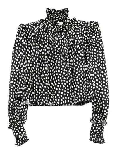 Chloé Polka Cropped Blouse In Black