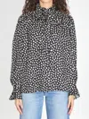 Chloé Women Black Blouse With High Neck And All-over Polka Dot Motif In Silk Woman In Blue