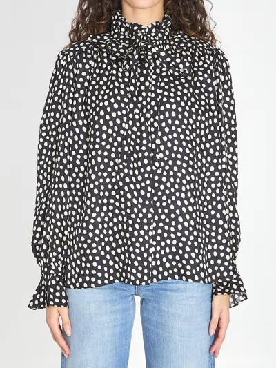 Chloé Women Black Blouse With High Neck And All-over Polka Dot Motif In Silk Woman In Multi