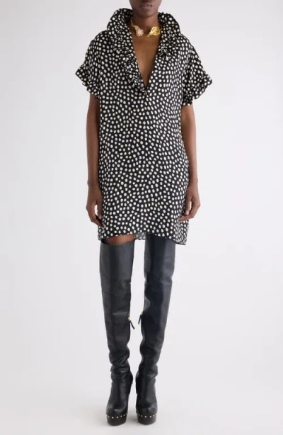 Chloé Short-sleeved Dots-print Silk Jacquard Mini Dress Clothing In Black