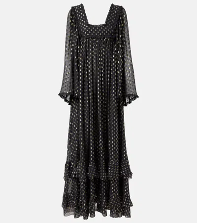 Chloé Polka-dot Jacquard Silk-blend Lamé Gown In Black