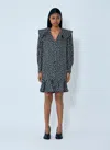 Chloé Dots-print Silk Jacquard Capelet Long-sleeve Mini Dress In Gray