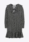 Chloé Dots-print Silk Jacquard Capelet Long-sleeve Mini Dress In Multi