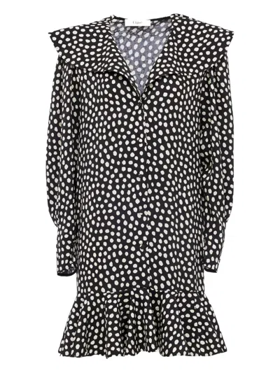 Chloé Dots-print Silk Jacquard Capelet Long-sleeve Mini Dress In Black