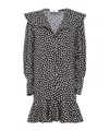 Chloé Dots-print Silk Jacquard Capelet Long-sleeve Mini Dress In Black