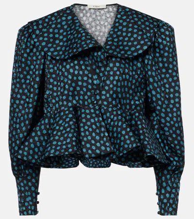 Chloé Polka-dot Peplum Silk Jacquard Top In Multi